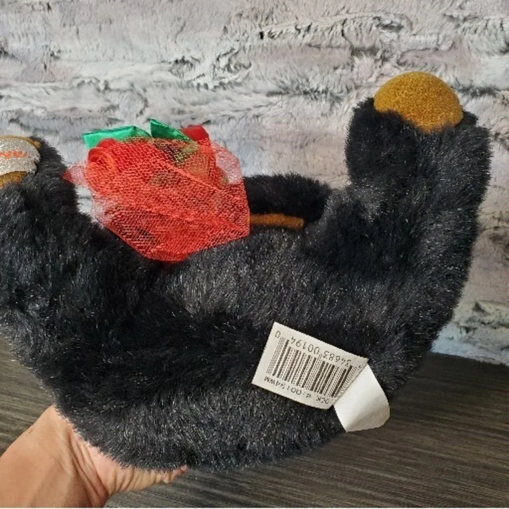 E&J Classics WITH LOVE Black Teddy Bear Holding‎ Sheer Roses Romantic Plush